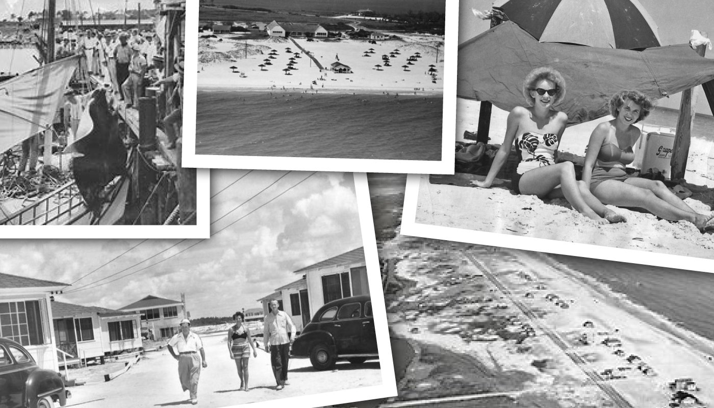 a collage of black and white photos from years past in gulf shores and orange beach